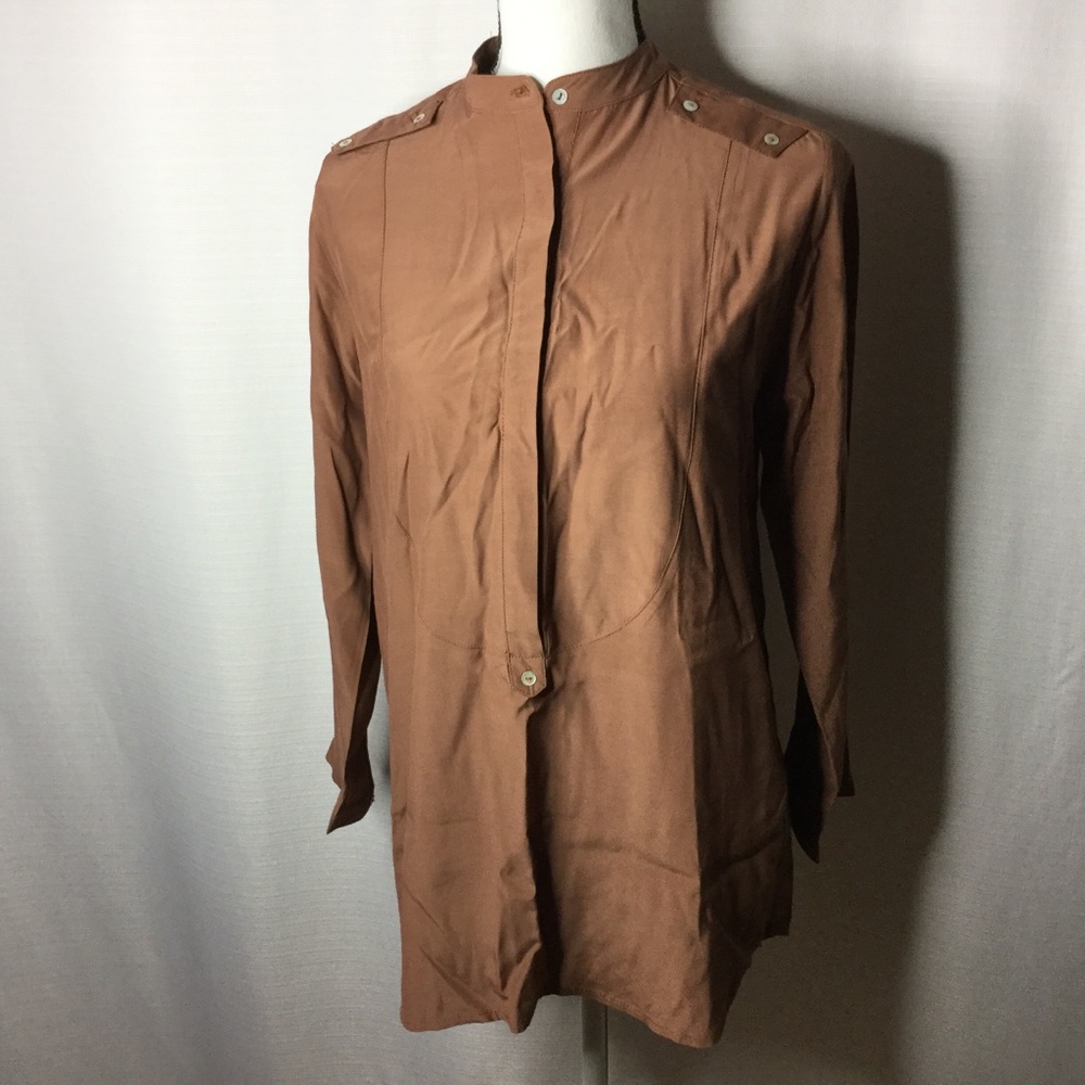 ZARA BASICS Brown Button Up Long Sleeve Blouse